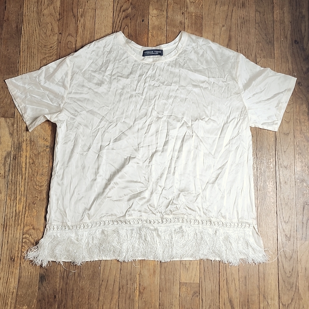 New! Oversized Silk Blouse with Fringes at Hem S-L